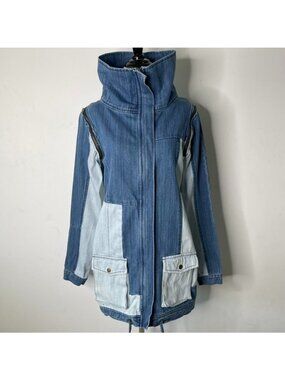 One Teaspoon "Boys Don't Cry" Patchwork Denim Jacket XS Longline Duster Coat